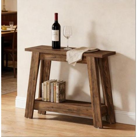 Consola estrecha de 105 x 30 x 80 cm con 2 estantes, MDF, marrón rústico HAVRYA (1/5)
