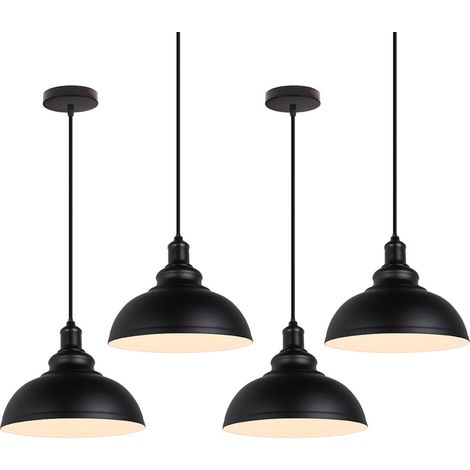 Lámpara Colgante, Vintage Lámpara de Techo con Ø29cm Pendiente, Industrial Estilo Iluminación de Hierro E27 para Dormitorio Cocina Comedor Cafe (Negro y Blanco) 4PCS
