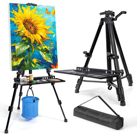 Chevalet d'art pour peinture, réglable de 51 à 155 cm, trépied pliable, sac/fût/tablier, dessus de table, affichage de dessin