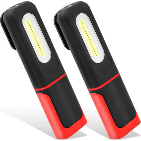 Lampe de travail LED avec pied magnétique - Rechargeable - Rotation à 360° - Avec crochet - Lampe de travail LED avec 3 modes d'éclairage - Pour extérieur, réparation, garage, camping - Rouge (1/5)