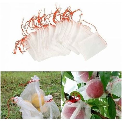 Packung mit 100 Insektennetzsäcken, Nylon-Gartenschutznetz, wiederverwendbare Obst- und Pflanzenschutzsäcke, vogelsichere Traubensäcke mit Kordelzug (15 x 10 cm) (1/5)