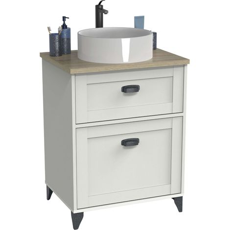 Mueble de Baño para Lavabos de 60 cm Toscana Blanco Mate y Roble Cambrian con 1 Puerta y 1 cajón (SIN Lavabo) (1/5)