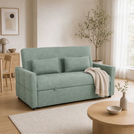 Canapé Convertible 2 Places 3 en 1, Canapé-Lit Clic Clac 160 cm, Dossier Réglable, Assise Large, 2 Oreillers, Vert (1/5)