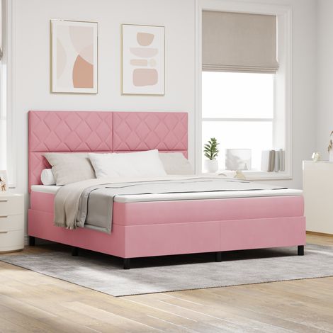 Box Spring Bed with Mattress Pink 180 x 200 cm Velvet vidaXL (1/5)