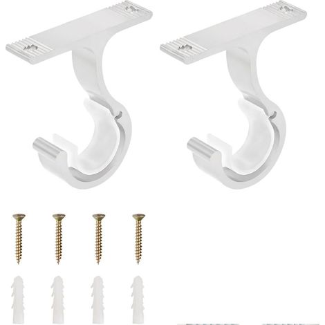 2 Support de tringle à rideau, Aluminium ajustable, Vis incluses, Pour chambre salon cuisine bureau, Blanc (1/5)