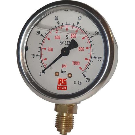 Manomètre RS PRO, 0bar à 100bar, raccord G 1/4, Ø cadran 63mm ( Prix pour 1 )