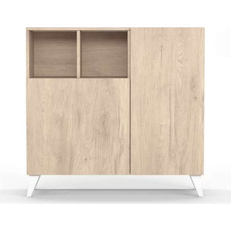 Zapatero modelo 510, acabado roble claro, patas blanco, 90x90x26 (alto x ancho x fondo) (1/4)