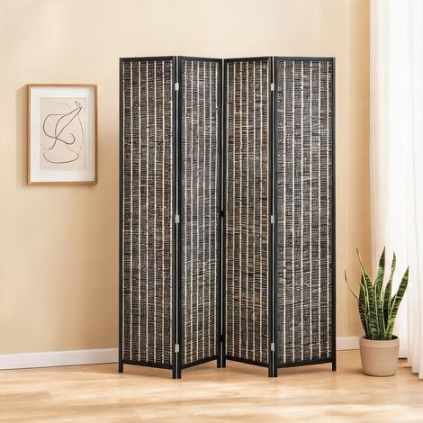 Paravent pliant 4 panneaux en bambou et bois 180 x 180 cm (1/5)