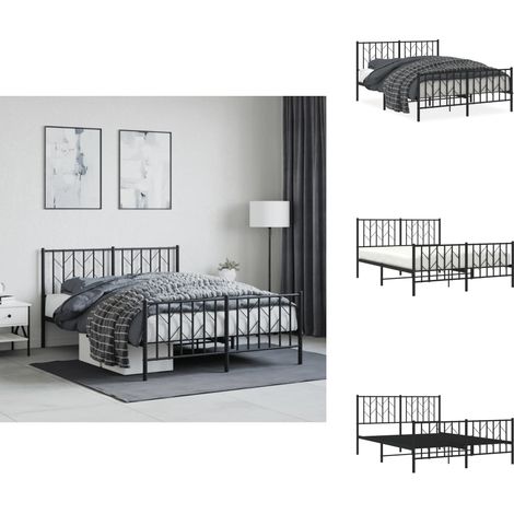 Bettgestell mit Kopf- und Fußteil Metall Schwarz 135x190 cm - Metallbettfgestell - Schwarzes Bettgestell - Boxspringrahmen - Single Bett - Doppelbett (1/5)