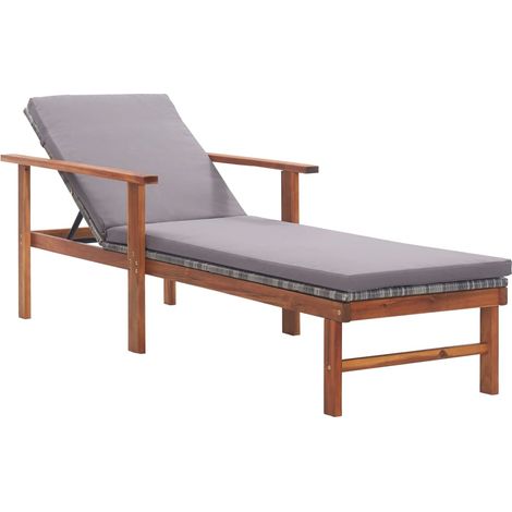 Tumbona con cojín ratán sintético y madera maciza acacia gris vidaXL