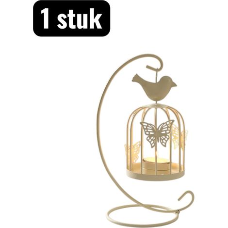 pièce - Bougeoir - Lanterne portable - Porte-bougie étoile romantique - Décoration de chambre avec bougie parfumée - Éclairage d'ambiance pour la maison et l'intérieur - Blanc - Forme cage à oiseaux (1/5)