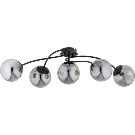Alfa GILIAN Modern Black Metal Ceiling Lamp 5-Light with Dark Smoked Globe Shades, 90cm Wide, E14 5x10W, Dimmable, 220-240V, Code 63241