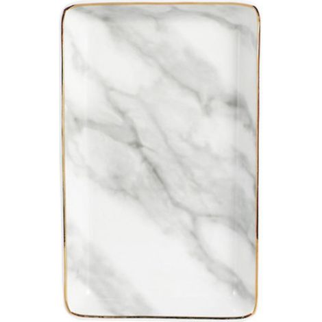 1 Plateau à bijoux, céramique effet marbre, bordure dorée, organisateur de rangement, gris (1/5)