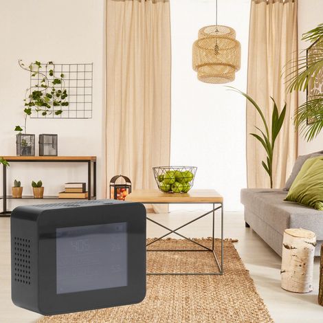 Détecteur de CO2 portable, moniteur de qualité de l'air, thermomètre et hygromètre, commutation automatique de l'écran (modes horizontal et portrait), chargement USB, 2CO3 noir. (1/5)