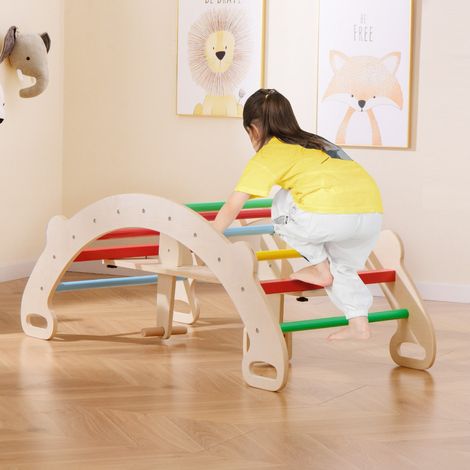 Arche d’Escalade et Cheval à Bascule Jouets d'Escalade en Bois 4 en 1 pour Enfants de 1 à 5 Ans Ensemble de Jeu Montessori Coloré Maison Chic (1/4)