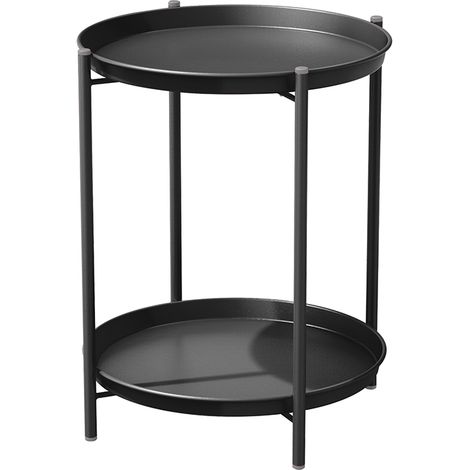 Table d'appoint ronde en acier noir – 2 étages – Résistante aux intempéries – Dimensions 45D x 45W x 53cm – Pour salon ou chambre (1/5)