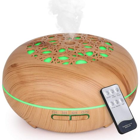 550ML Diffuseur Huiles Essentielles avec Télécommande, Humidificateur Diffuseur D'huile Essentielle Electrique pour Maison, Bureau, Chambre, Yoga, Grain de Bois Clair
