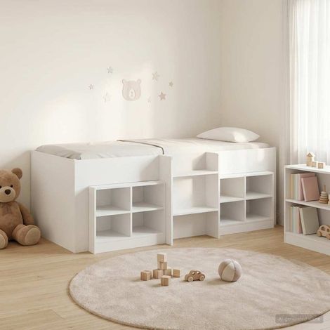 vidaXL Cadre de lit en loft avec armoire 3 pc Blanc Bois d'ingénierie (1/5)