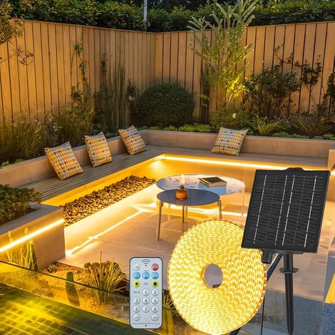 Solar LED Strip Outdoor, 15 m Flexible LED Strip with Remote Control, Dimmable, 8 Modes, 960 LED, IP68 Waterproof, for Garten, Gardens, Patio, Party, Warm White (1/5)