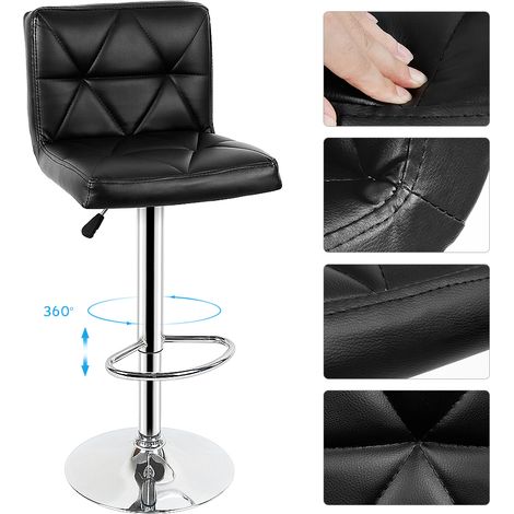 Aqrau 2 Tabouret de bar à dossier en treillis diagonales noires (1/5)