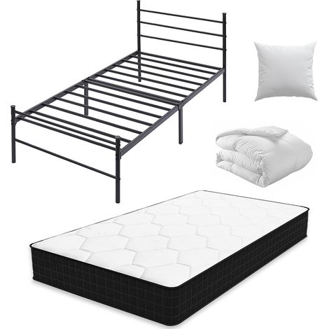 Iztoss – Ensemble lit 90x190 avec matelas 15 cm – Couette 140x200 cm – Oreiller 60x60 cm – Structure métallique robuste – Installation facile en 30 min