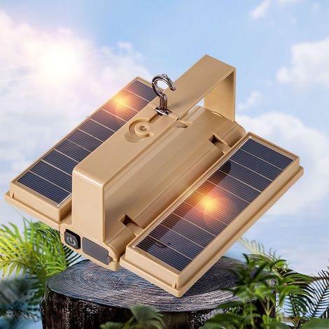 Lampe de Camping solaire pliable de Type C, 2200mAh, étanche IP66, tente pour urgence, randonnée en cas d'ouragan, marron (1/5)