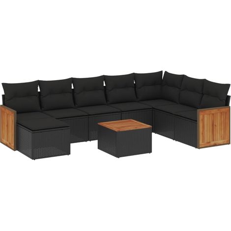 vidaXL Set Divani da Giardino 9 pz con Cuscini Nero in Polyrattan (1/5)