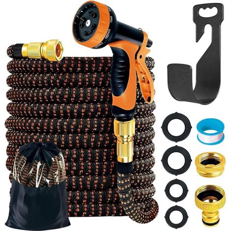 30m Expandable Garden Hose Pipe with 10 Watering Modes, 3/4' and 1/2' Brass Connection, Storage Bag, Flexible Spray for Garden and Car Wash (1/5)