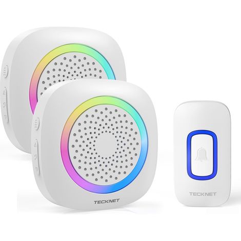 Sonnette sans Fil à Piles Exterieur Étanche IP66 RVB Batterie Amovible Portée 400M Two Récepteur, 60 Mélodies et 5 Niveaux, pour Maison, Hôtel, Bureaux, Urgence (1/5)