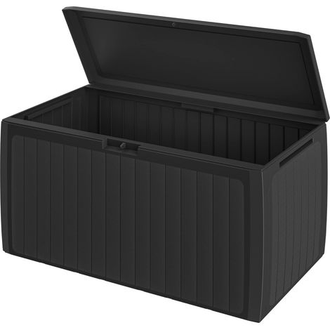 Coffre de rangement extérieur 290 L aspect lattes bois anthracite, 117x47x60 cm (1/5)