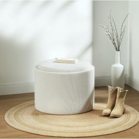 Runder Aufbewahrungs-Hocker 56 x 56 x 42 cm Kordeloptik cremeweiß OKMYHOME (1/5)