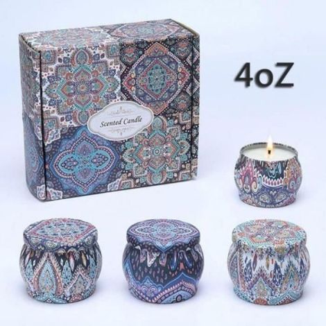 Coffret 4 pcs Bougie,Cire de soja naturelle,Parfumée,Cylindrique,Maison Salon Cadeau (1/4)
