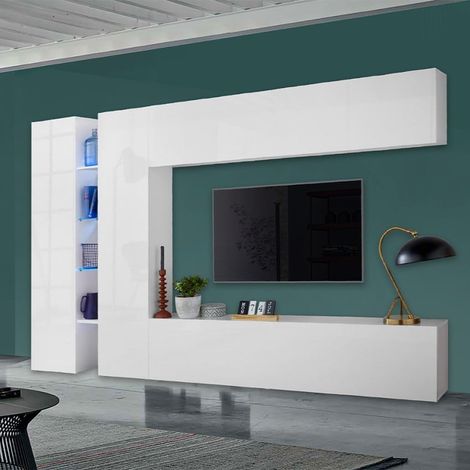Joy Twin: Mueble de TV blanco para colgar en la pared, con un diseño moderno y dos armarios. (1/5)