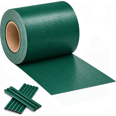 Relaxdays Brise-vue double barre, rouleau 35 m, clips inclus, film PVC résistant aux intempéries, vert (1/5)