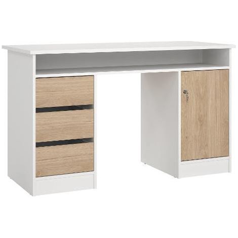 Scrivania Tvilum Function Plus 3 Cassetti E 1 Anta Battente Bianco E Jackson Hickory 126x55x75.6 Cm