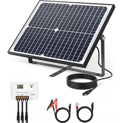 Yinleader Monocrystalline Solar Panel 25W 12V Complete Kit with PWM SAE Charge Controller on Alligator Clips and Ring Terminals Battery Cable for Car RV Caravan (1/5)