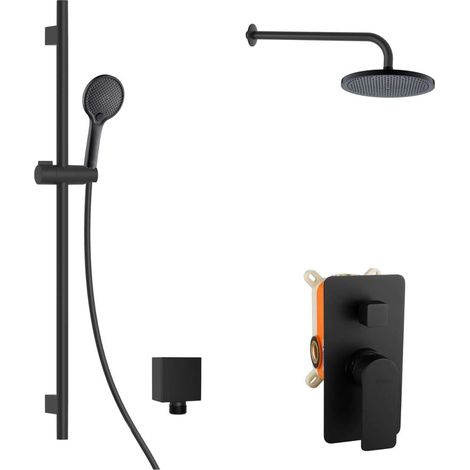 kielle Vega - Duschset mit Unterputzarmatur, für 2 Verbraucher, mit EcoSpare-Zubehör und Körper, mattschwarz 20618SP84 (1/5)