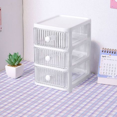 Boîte de rangement bureau avec tiroirs plusieurs niveaux transparente multifonction empilable organiseur desk pour maison chambre bureau 3 niveaux (1/5)