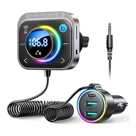 Lntyq Bluetooth-FM-Transmitter fürs Auto, 【Bass & HiFi】 Bluetooth 5.3 Autoadapter, 【30 W PD & 18 W QC】 Bluetooth-Freisprecheinrichtung fürs Auto, Bluetooth-Zigarettenanzünder unterstützt Bluetooth & A (1/5)
