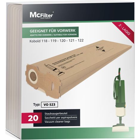 20 sacchetti per la polvere adatti per Vorwerk Kobold VK118 VK119 VK120 VK121 VK122  Carta filtro a 2 veli  VK 118 VK 119 VK 120 VK 121 VK 122  Ricambio per FP118-122  Tipo di sacchetto VO 523 (1/5)