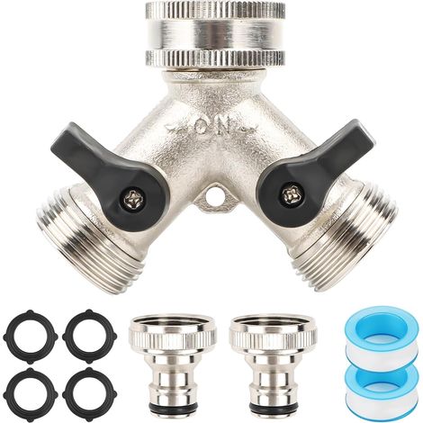 1 Répartiteur d'eau 2 voies, Laiton, Robinet 3/4", Vannes indépendantes, Jardin et électroménager (1/5)