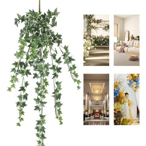 Planta decorativa de pared "Hiedra de batata" – Hojas artificiales colgantes de larga duración, 97 cm – Decoración de boda en blanco y verde (1/5)