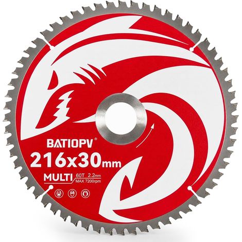 Circular Saw Blade 216 x 30 mm - Ideal for Metal (Mild Steel, Iron, Aluminium, Tubes), Wood and Plastic - 60 Teeth - Multi-Material Disc (1/5)