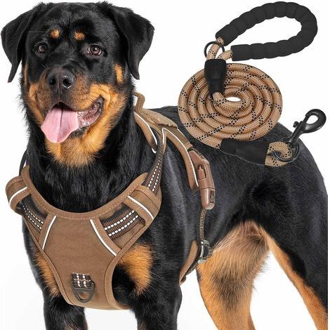 Harnais tactique robuste pour chiens de grande taille, anti-traction, réglable, réfléchissant, contrôle facile, harnais militaire pour chien de travail, taille XL, marron