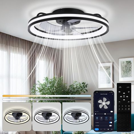 Wolketon – Ventilateur de plafond LED 64W avec éclairage dimmable – 6 vitesses – Télécommande – 5 pales – 3 températures de couleur – 50CM
