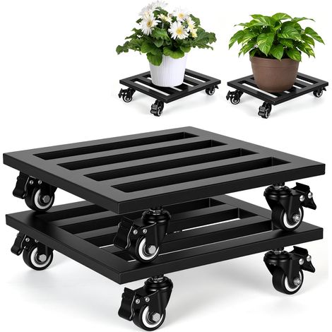 Wolketon 4 piezas set soporte de plantas de metal 30 cm bandeja para plantas con ruedas capacidad de carga 160 kg 4 ruedas giratorias para interior exterior (1/5)
