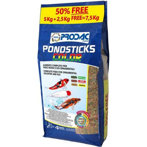 Prodac PondSticks Color Mangime per Carpe Koi Pesci Rossi Pesci da Laghetto 42 litri 7,5 kg