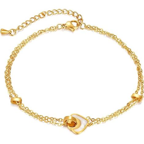 Bijoux de cheville double couche, bijoux tendance en coquillage blanc en forme de cœur, légers et luxueux, simples et polyvalents.