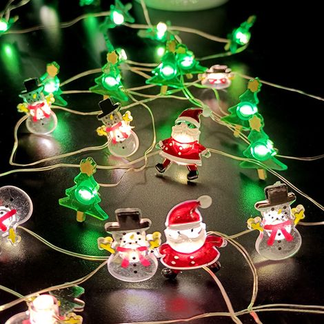Weihnachtslichterkette, Dekoration mit schwarzem Hut, Schneemann, Hirschkopf, Kupferdraht, festliches Muster-Set (1/4)