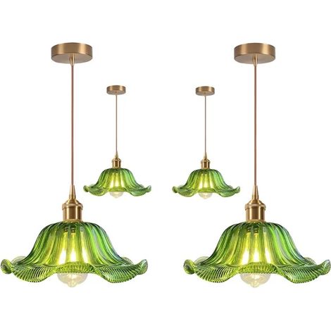 4x Lustre Moderne,Suspension Luminaire Industriel Vintage Abat-jour en Verre Design Fleurs E27 Lampe de Plafond Style (1/5)